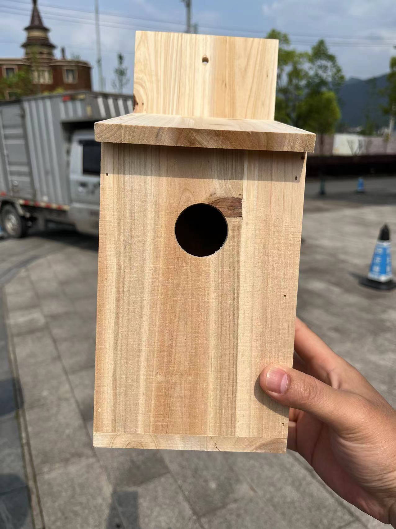 Kids Outdoor Play Area - Outdoor Wooden Bird House Nest, Natural