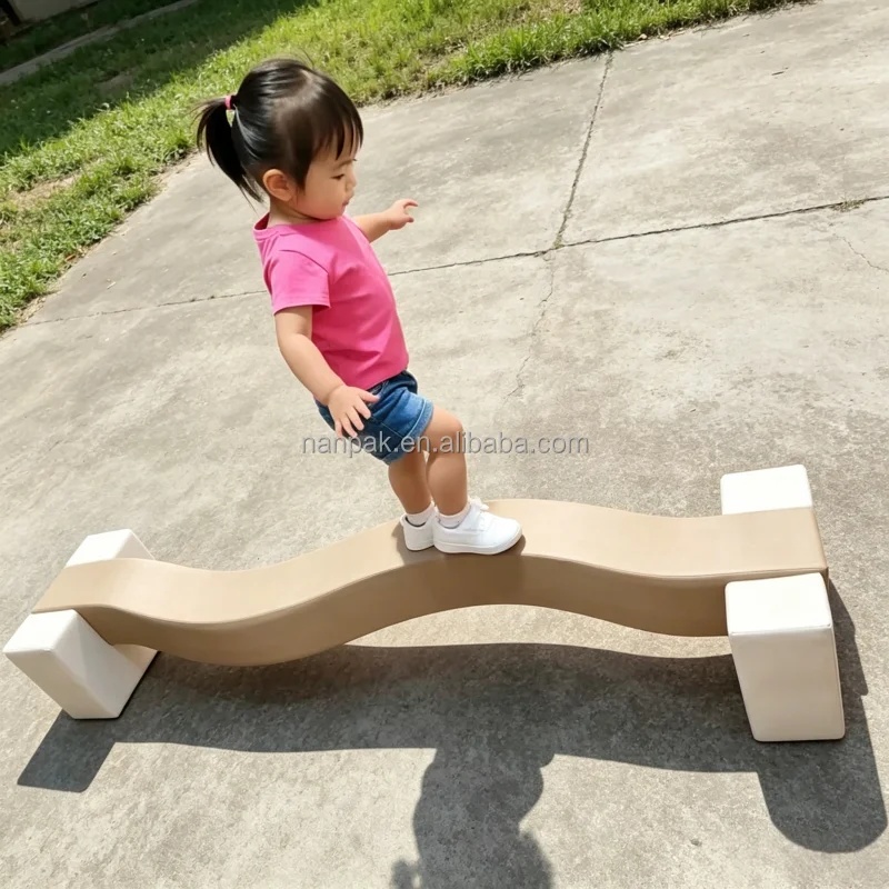 Kids Outdoor Balance Beam - White&Neutral S-shaped Soft Play Balance Beam