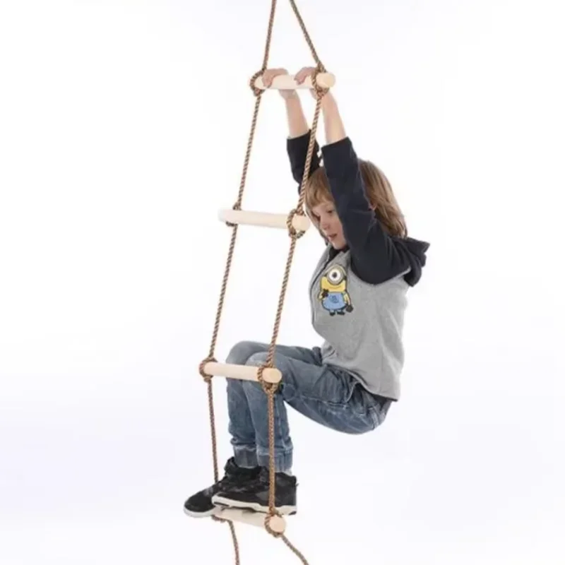 Kids Outdoor Play Area - Children Climbing Rope Ladder Wooden Material