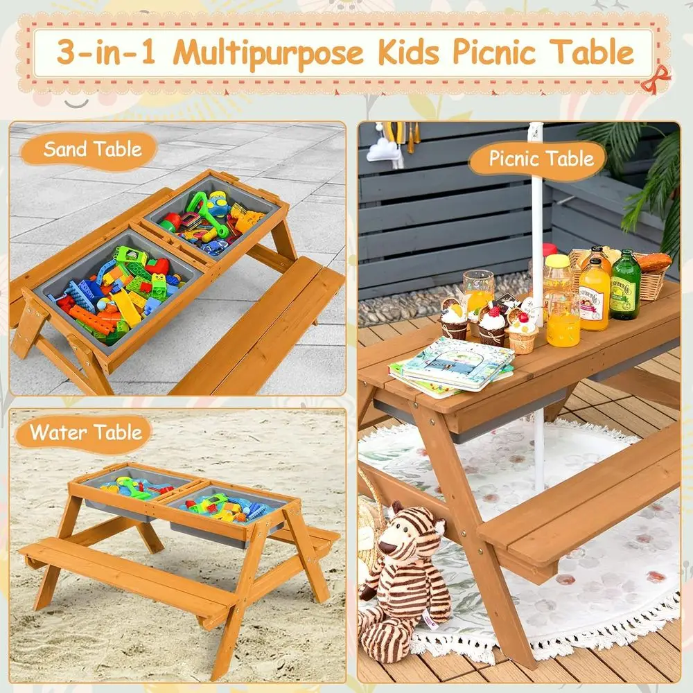 4-in-1 Wooden Sand & Water Pic - Kids Outdoor Furniture Set 评论和价格