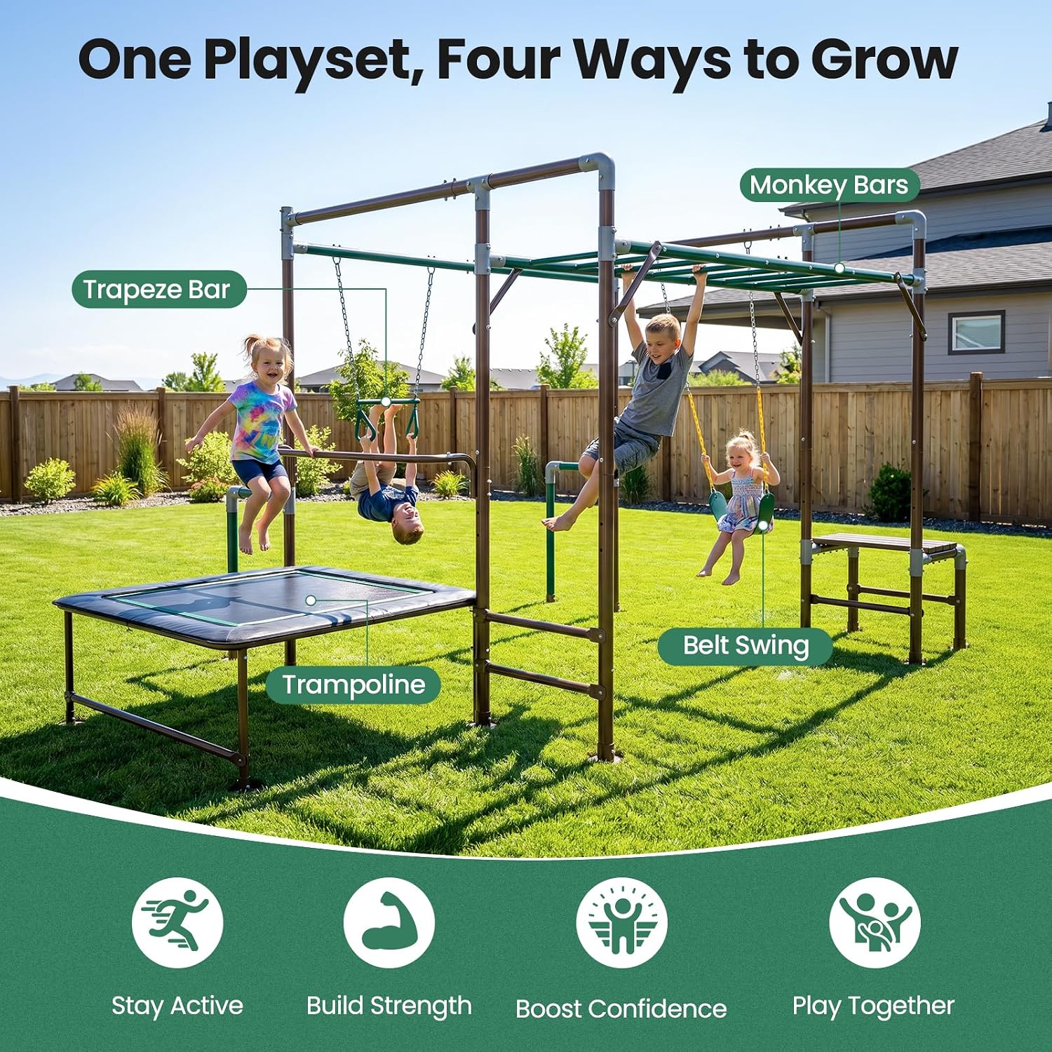 Outdoor Jungle Gym with Monkey - Kids Outdoor Jungle Gym 评论和价格