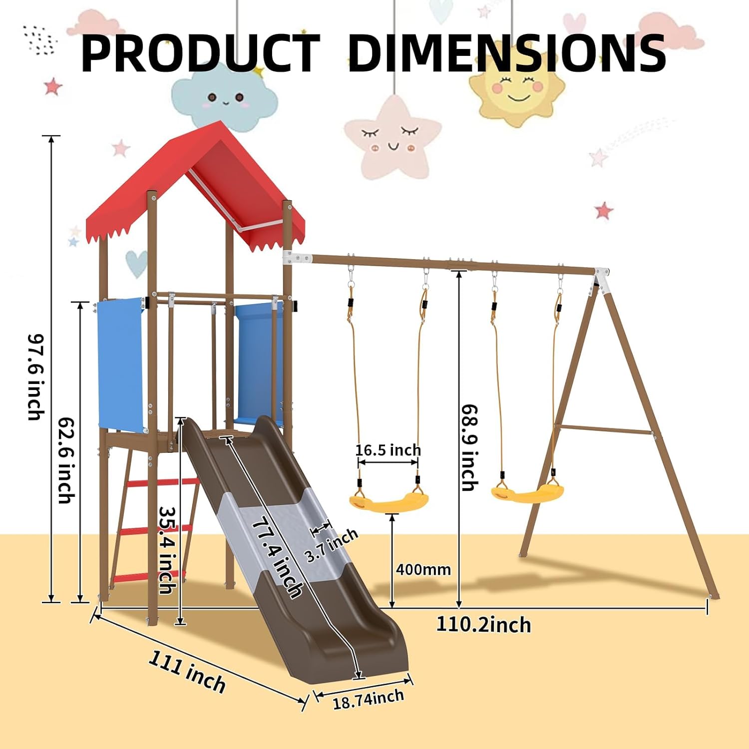 Metal Swing Set for Kids with  - Kids Outdoor Swing Set With Slide 评论和价格