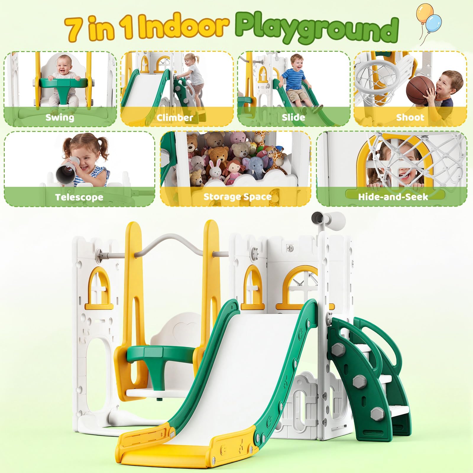 7 in 1 Toddler Slide And Swing - Kids Outdoor Swing Set With Slide 评论和价格