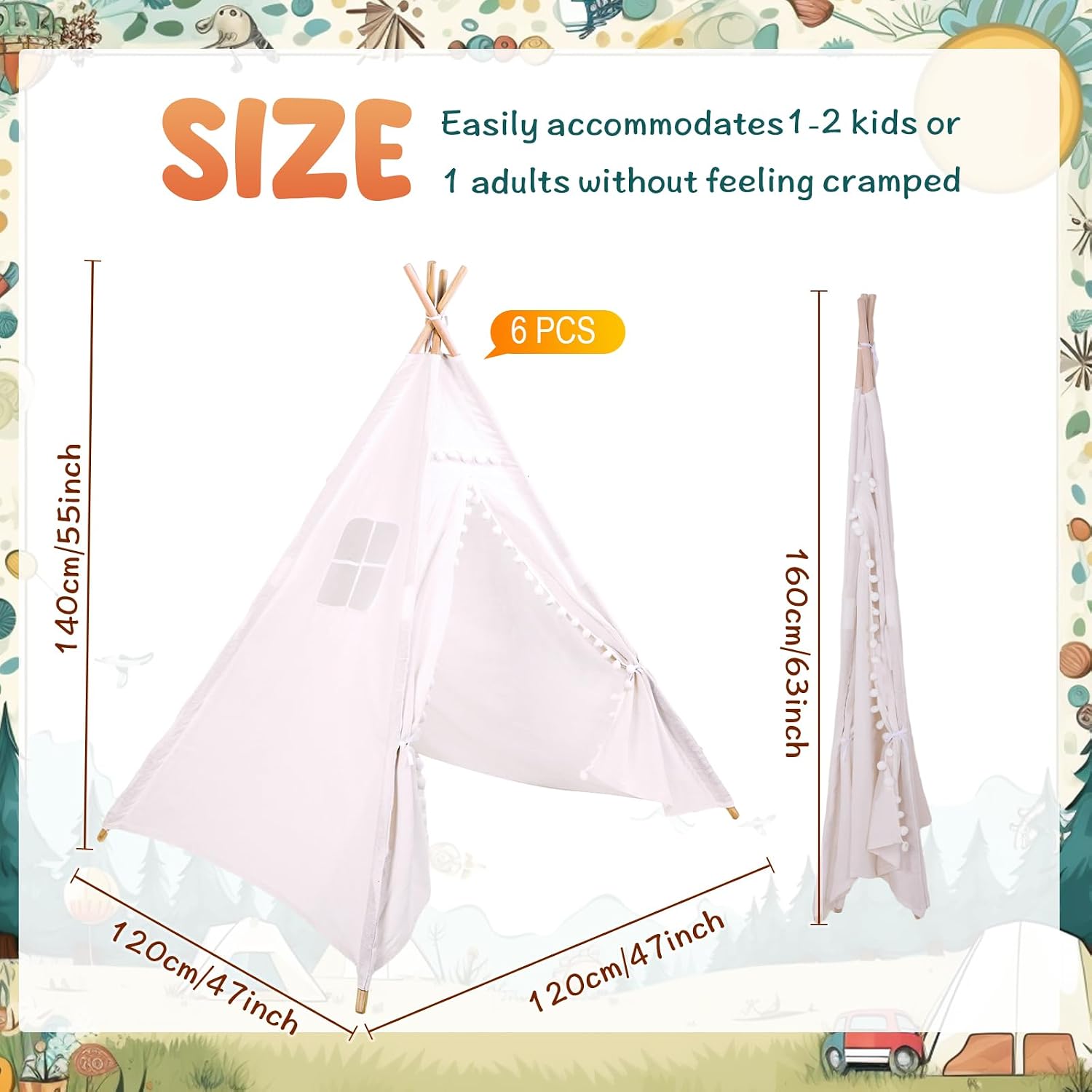 Windyun 6 Pcs Kids Teepee Tent - Kids Outdoor Tent 评论和价格