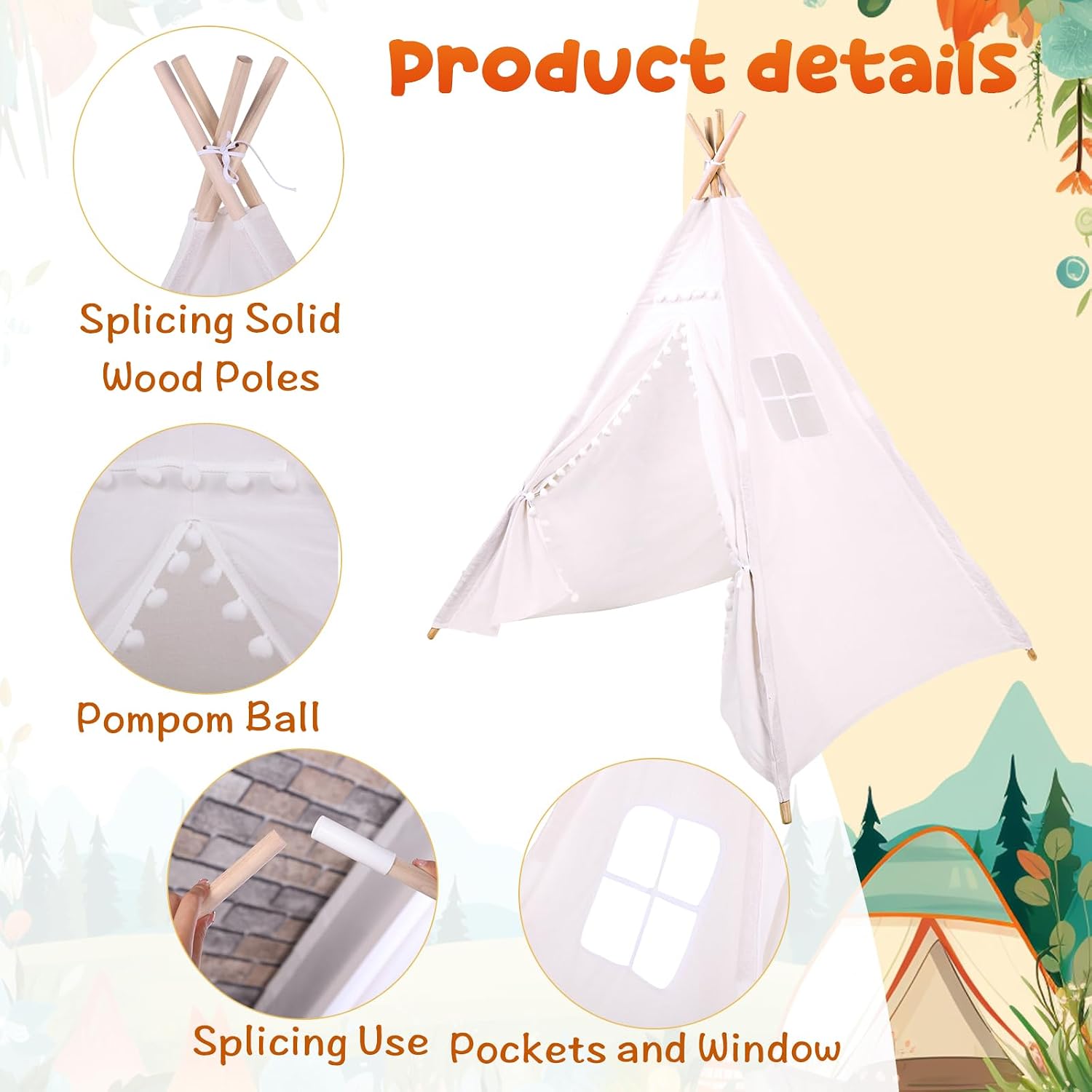 Windyun 6 Pcs Kids Teepee Tent - Kids Outdoor Tent 评论和价格