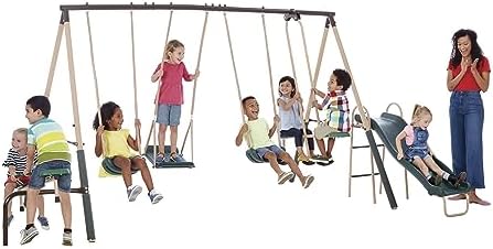 view Outdoor Play Kids Metal B - Kids Outdoor Swing Set With Slide 评论和价格