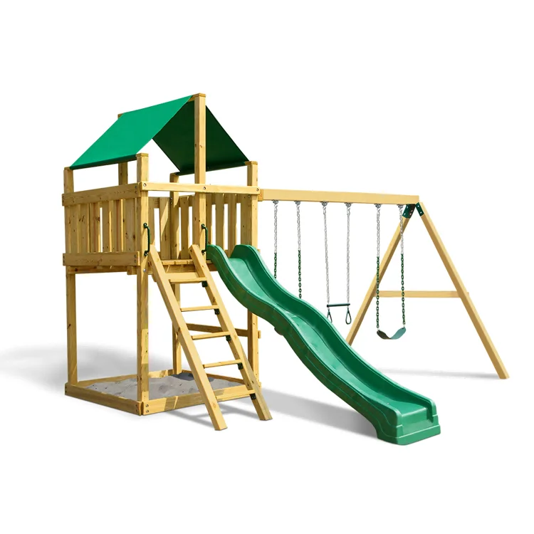 2026 Outdoor Wooden Small Play - Kids Outdoor Swing Set With Slide 评论和价格