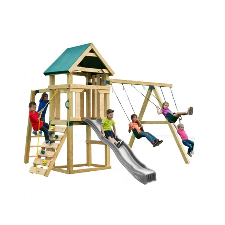 2026 Outdoor Wooden Small Play - Kids Outdoor Swing Set With Slide 评论和价格