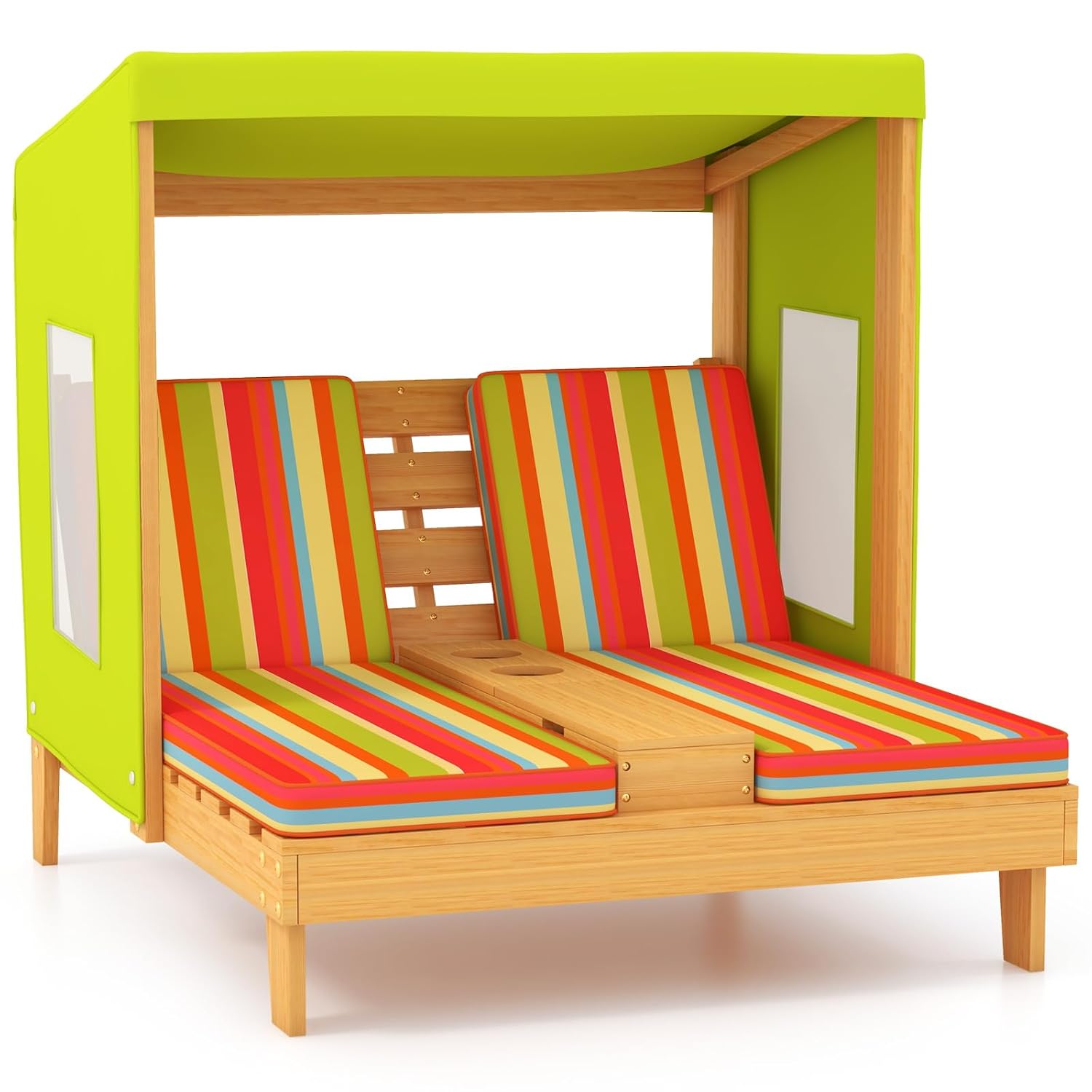 Kids Wood Double Chaise Lounge - Kids Outdoor Lounge Furniture 评论和价格