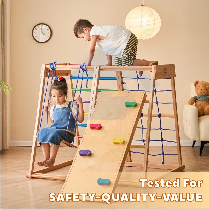 Wooden Climbing Frame Indoor P - Kids Outdoor Swing Set With Slide 评论和价格
