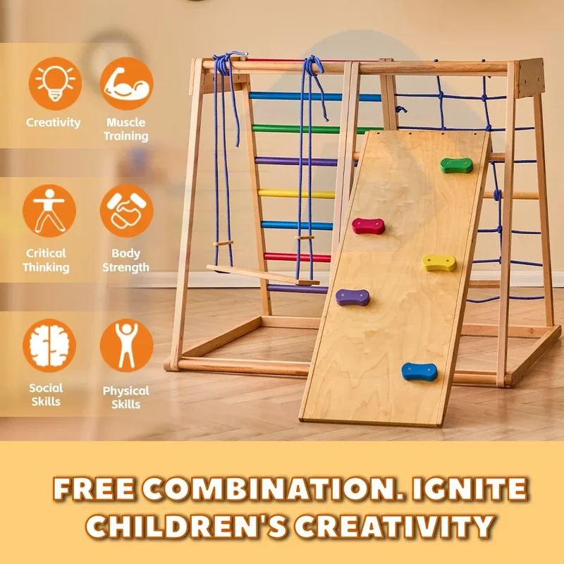 Wooden Climbing Frame Indoor P - Kids Outdoor Swing Set With Slide 评论和价格
