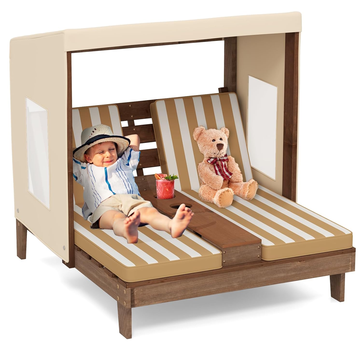 Wood Double Kids Chaise Lounge - Kids Outdoor Lounge Furniture 评论和价格